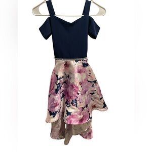 Speechless Navy and Pink Floral Kids Formal Dress